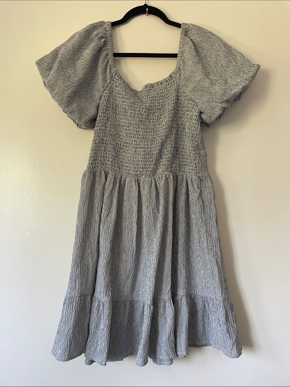 NWOT Wild Fable Blue Smocked Tie-Front Puff Sleeve Dress Size XXL - Picture 2 of 5